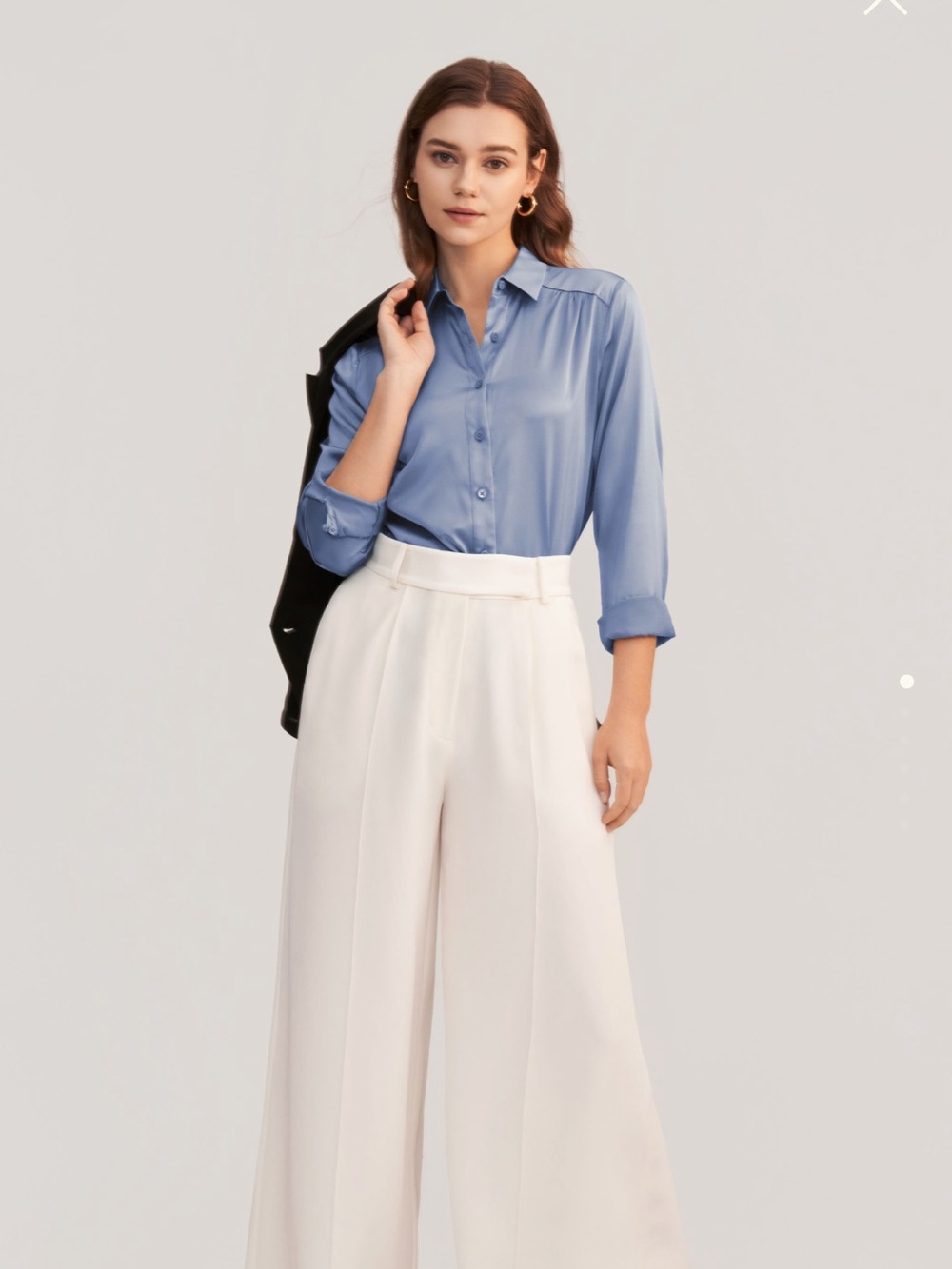 Lilysilk Long Sleeves Collared Silk Blouse in Azure